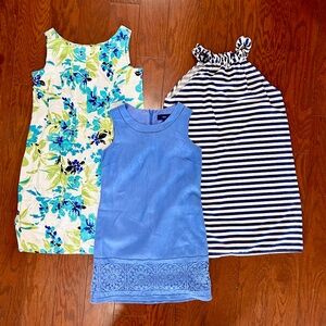 3 sleeveless short dresses linen beach business casual stripe floral blue